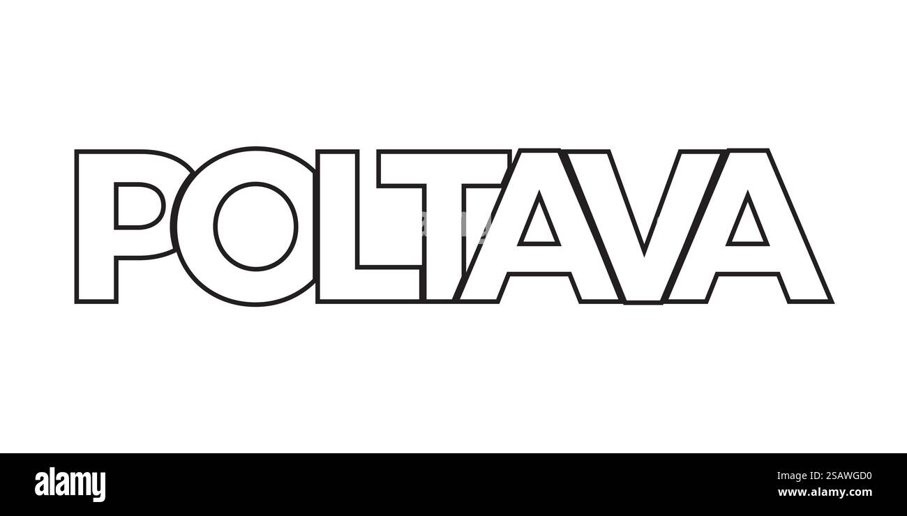 Poltava dans l'emblème de l'Ukraine pour l'imprimé et le web. La conception présente un style géométrique, illustration vectorielle avec une typographie audacieuse dans une police moderne. Lettrage de slogan graphique isolé sur fond blanc. Illustration de Vecteur