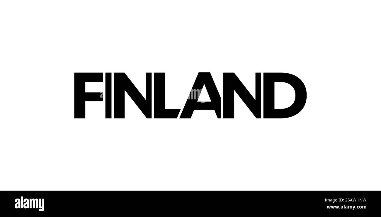 Emblème de la Finlande pour imprimé et web. La conception présente un style géométrique, illustration vectorielle avec une typographie audacieuse dans une police moderne. Lettrage de slogan graphique isolé sur fond blanc. Illustration de Vecteur