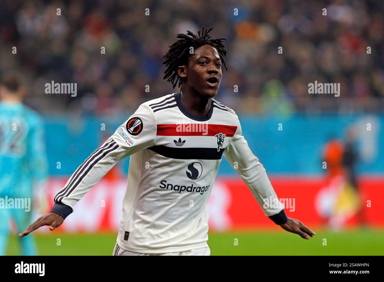 Roumanie, Roumanie. 30 janvier 2025. Kobbie Mainoo de Manchester United célèbre le but lors du match de football de l'UEFA Europa League entre Manchester United et la FCSB à Bucarest, Roumanie, le 30 janvier 2025. Crédit : Cristian Cristel/Xinhua/Alamy Live News Banque D'Images