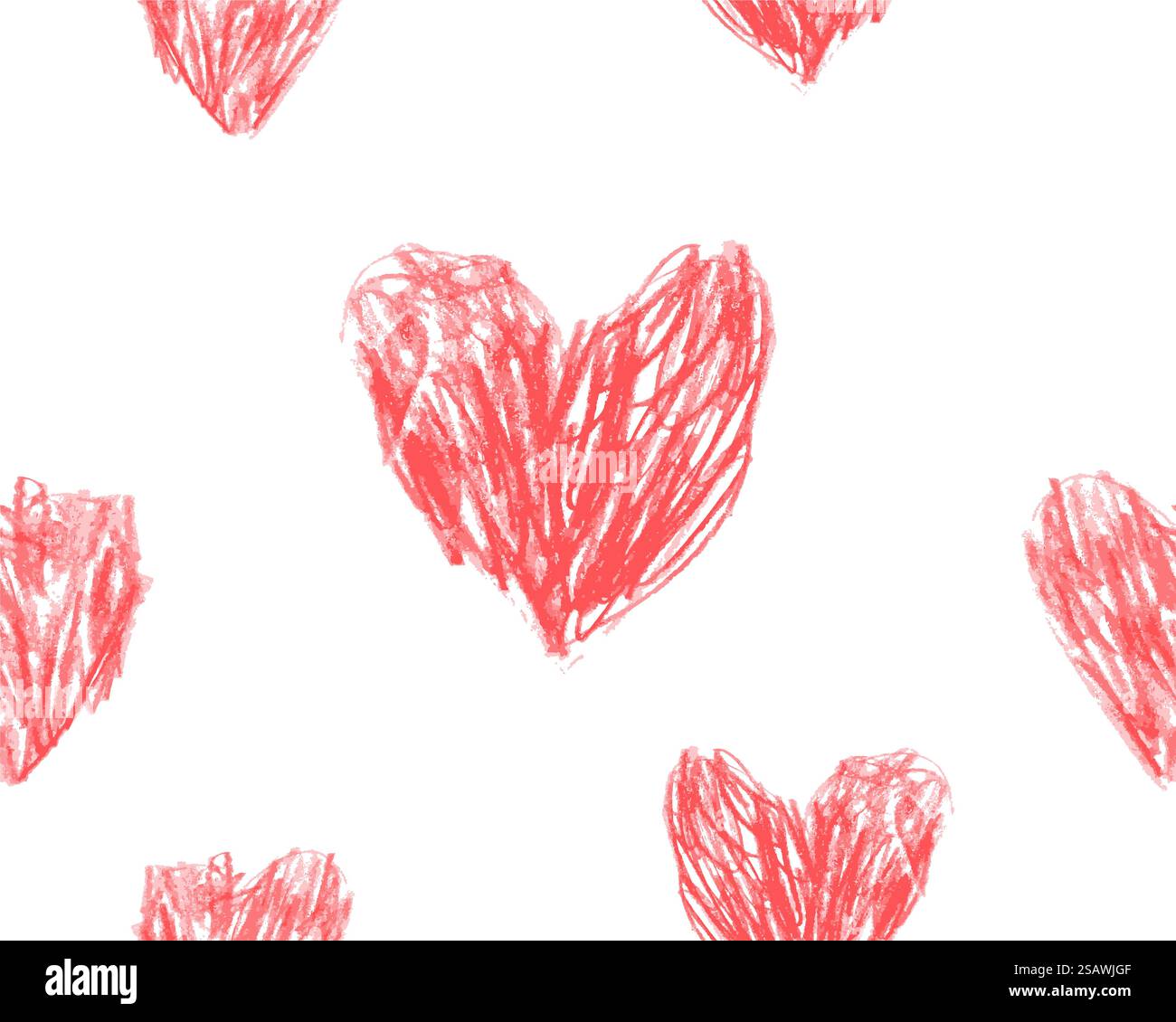 Dessin au crayon rouge à motif sans couture de coeurs dessinés à la main. Illustration vectorielle.. Dessin au crayon rouge à motif sans couture de coeurs dessinés à la main Illustration de Vecteur