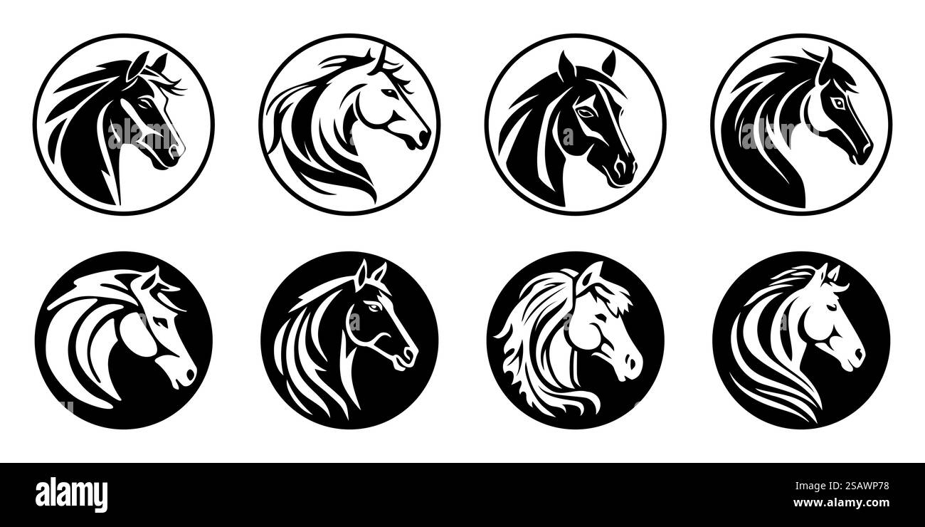 Silhouette de tête de cheval dans la conception de ligne de dessin. Définir le modèle vectoriel pour logo, autocollant, tatouage.. Silhouette de tête de cheval dans la conception de ligne de dessin. Modèle vectoriel pour logo. Illustration de Vecteur