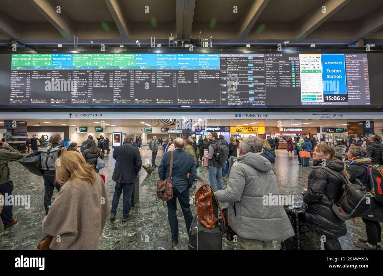 30 janvier 2025. Gare ferroviaire très fréquentée d'Euston à Londres, Royaume-Uni. À partir de 2026, le WCML peut être fermé à certains moments pour le renouvellement de l'infrastructure (PAS D'USAGE COMMERCIAL) Banque D'Images