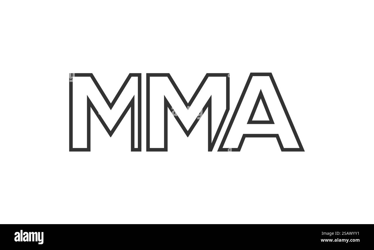 Modèle de conception de logo MMA avec un texte gras fort et moderne. Logotype vectoriel initial présentant une typographie simple et minimale. Identité d'entreprise tendance idéale pour la présence de la marque d'entreprise. Illustration de Vecteur