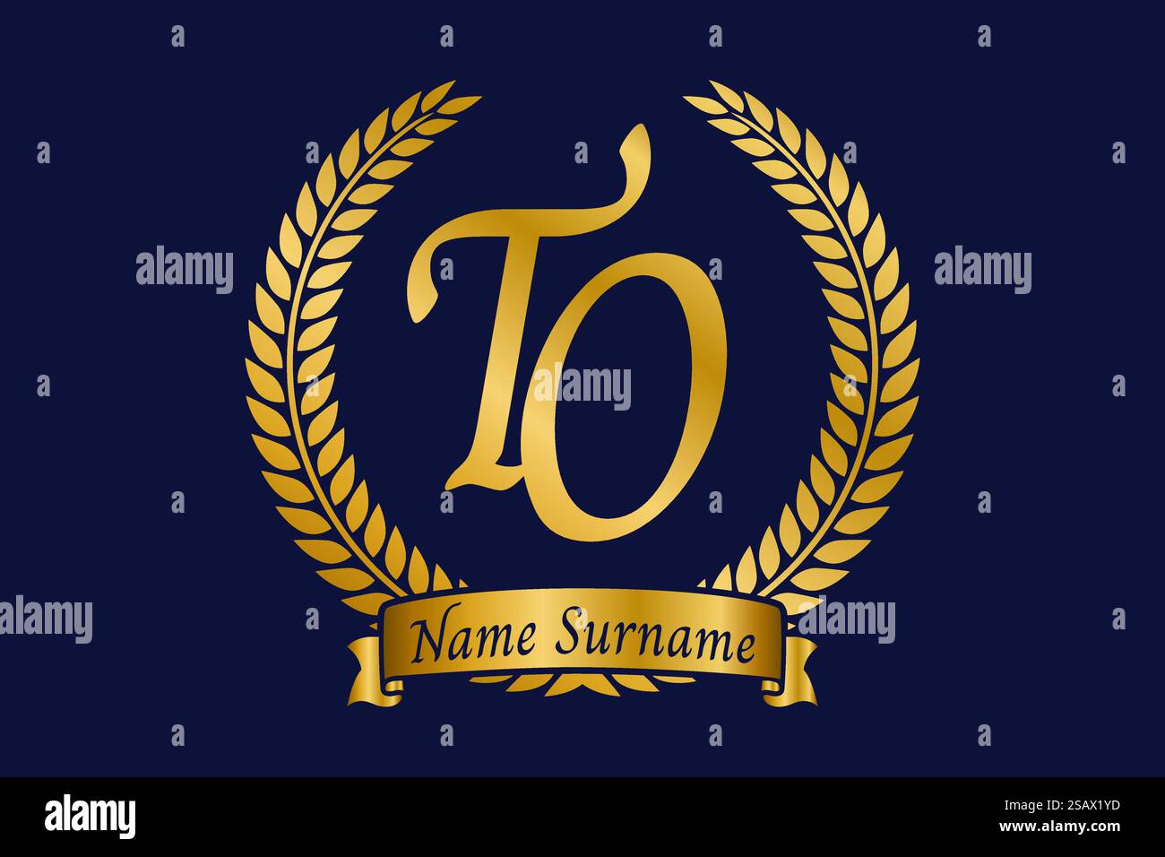 Lettre initiale T et O, À LA conception du logo monogramme avec couronne de laurier. Emblème doré de luxe avec police calligraphie. Illustration de Vecteur