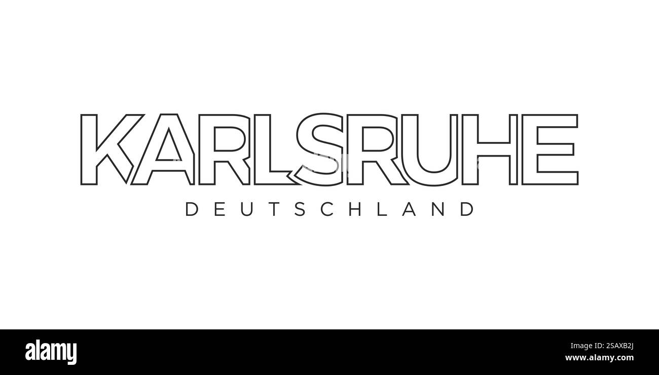 Karlsruhe Deutschland, conception d'illustration vectorielle moderne et créative mettant en vedette la ville d'Allemagne pour des bannières de voyage, des affiches, le web et les cartes postales. Solarus Deutschland, design d'illustration vectorielle moderne et créative mettant en vedette la ville d'Allemagne comme symbole graphique et élément de texte, sur fond blanc, est parfait pour les bannières de voyage, les affiches et les cartes postales. Illustration de Vecteur