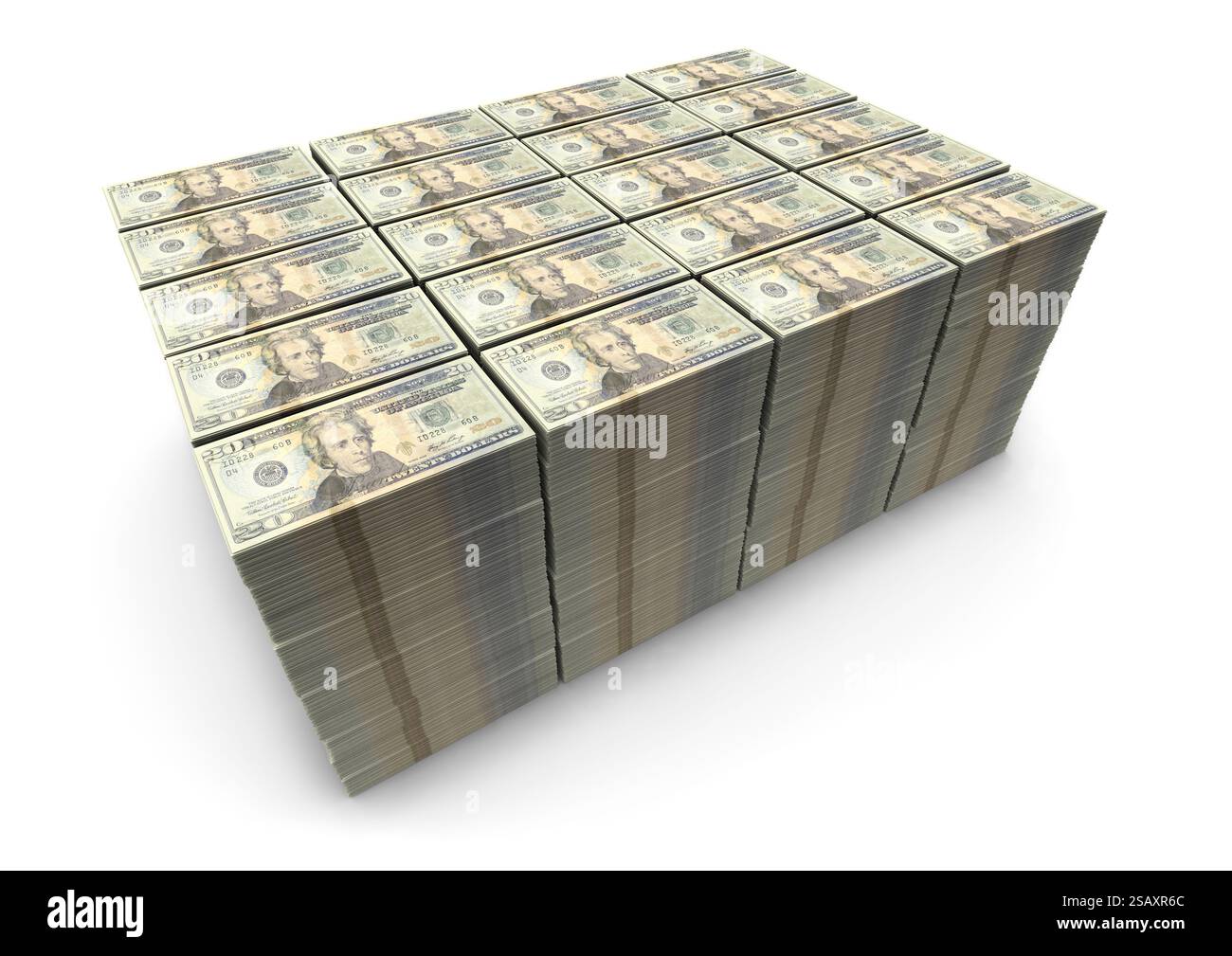 DOLLARS US USD MONEY 1 million Stacked $20 Bills réserves Wealth Management Investment concept - fond blanc Banque D'Images