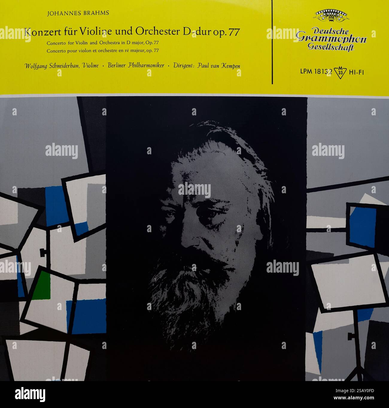 Couverture de disque vinyle vintage. Johannes Brahms, concert pour violon et orchestre d-dur op. 77, Wolfgang Schneiderhahn, philharmoniker de Berliner, chef d'orchestre Paul van Kempen, 1961 Banque D'Images