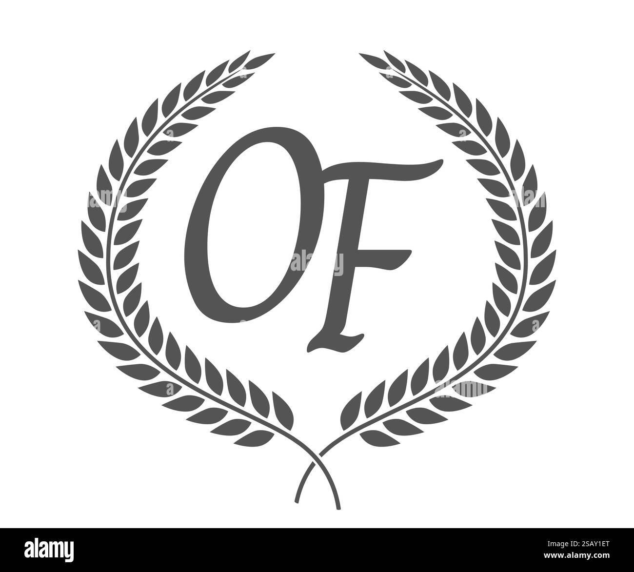 Lettre initiale O et F, DE logo monogramme avec couronne de laurier. Emblème de luxe avec police calligraphie.. Lettre initiale O et F, DE logo monogramme avec couronne de laurier. Police calligraphie de luxe. Illustration de Vecteur