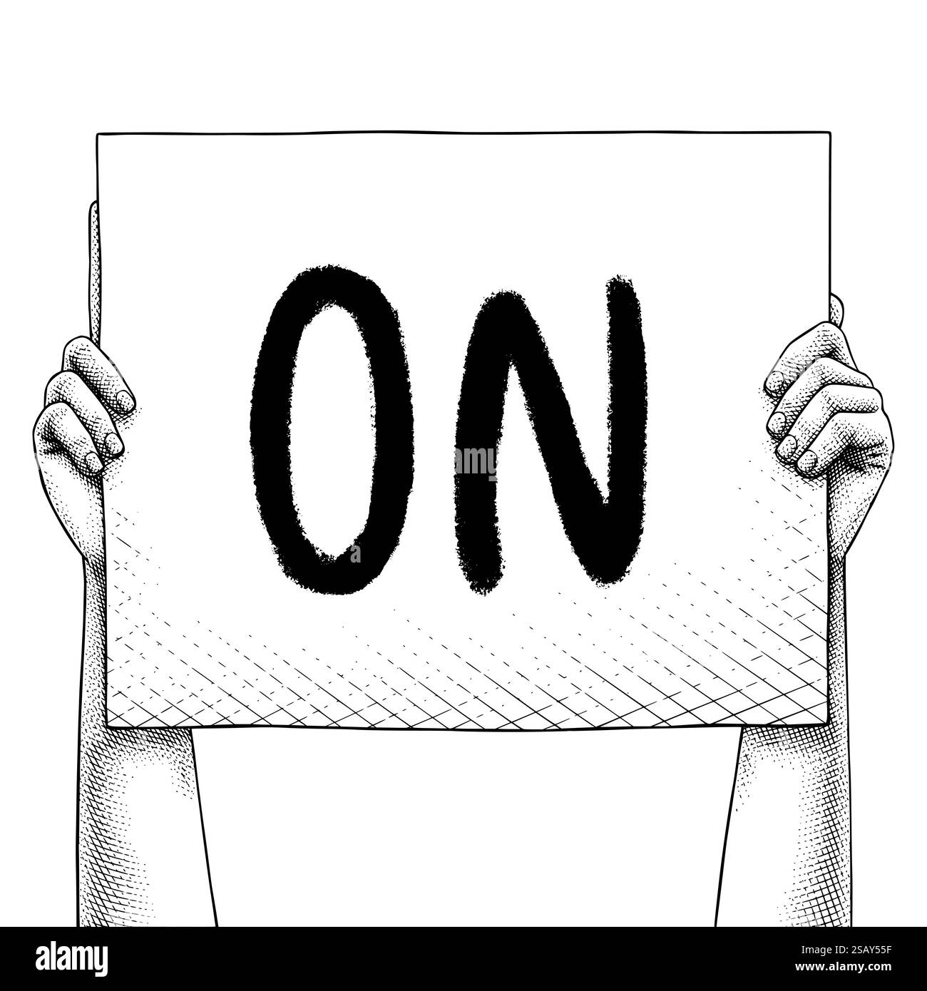 Main levant un signe qui dit SUR dessiné en utilisant la technique de gravure Illustration de Vecteur