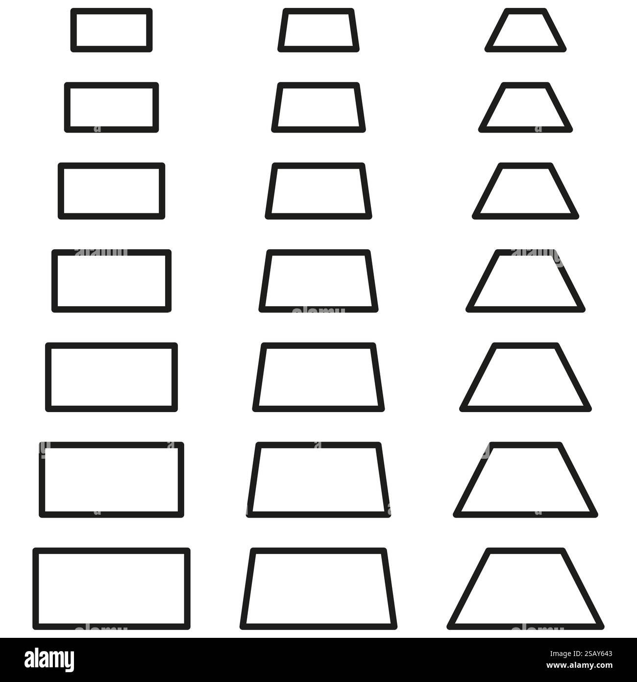 Ensemble de formes géométriques. Icônes trapézoïdales et rectangulaires. Formulaires à contour noir. Eléments de conception vectorielle. Illustration de Vecteur