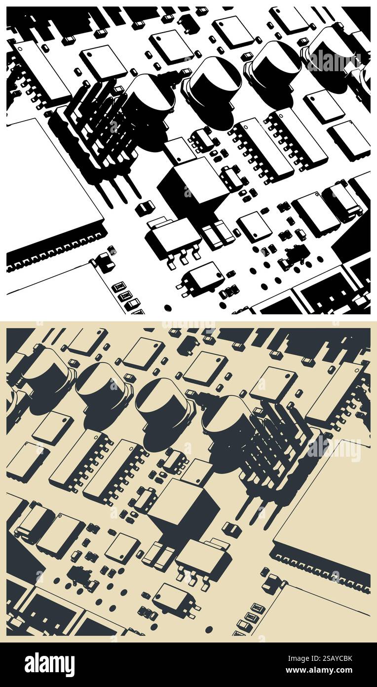 Carte de circuit imprimé avec gros plan microélectronique Illustration de Vecteur
