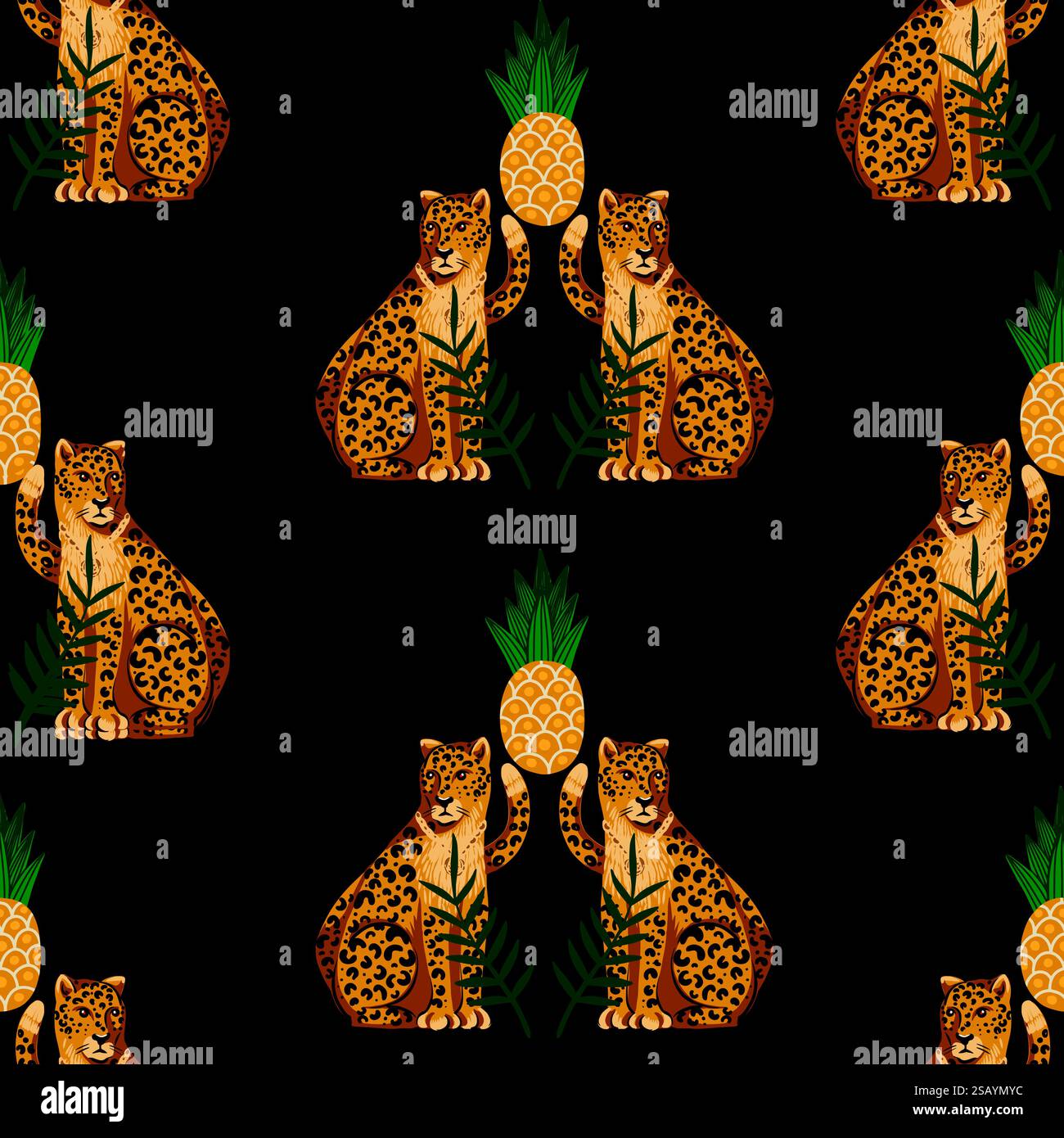 Modèle sans couture avec léopards et ananas. Vecteur. Illustration de Vecteur