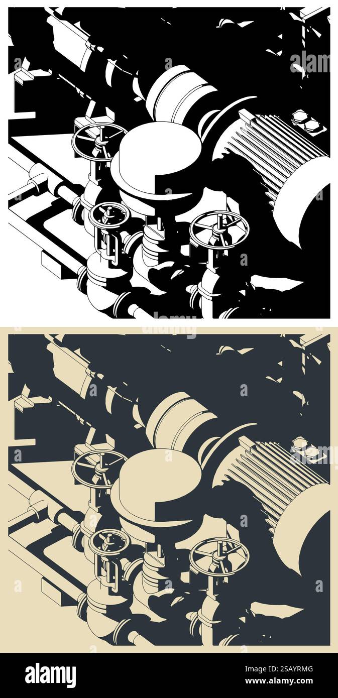 Illustrations vectorielles stylisées d'un gros plan d'un compresseur de gaz Illustration de Vecteur