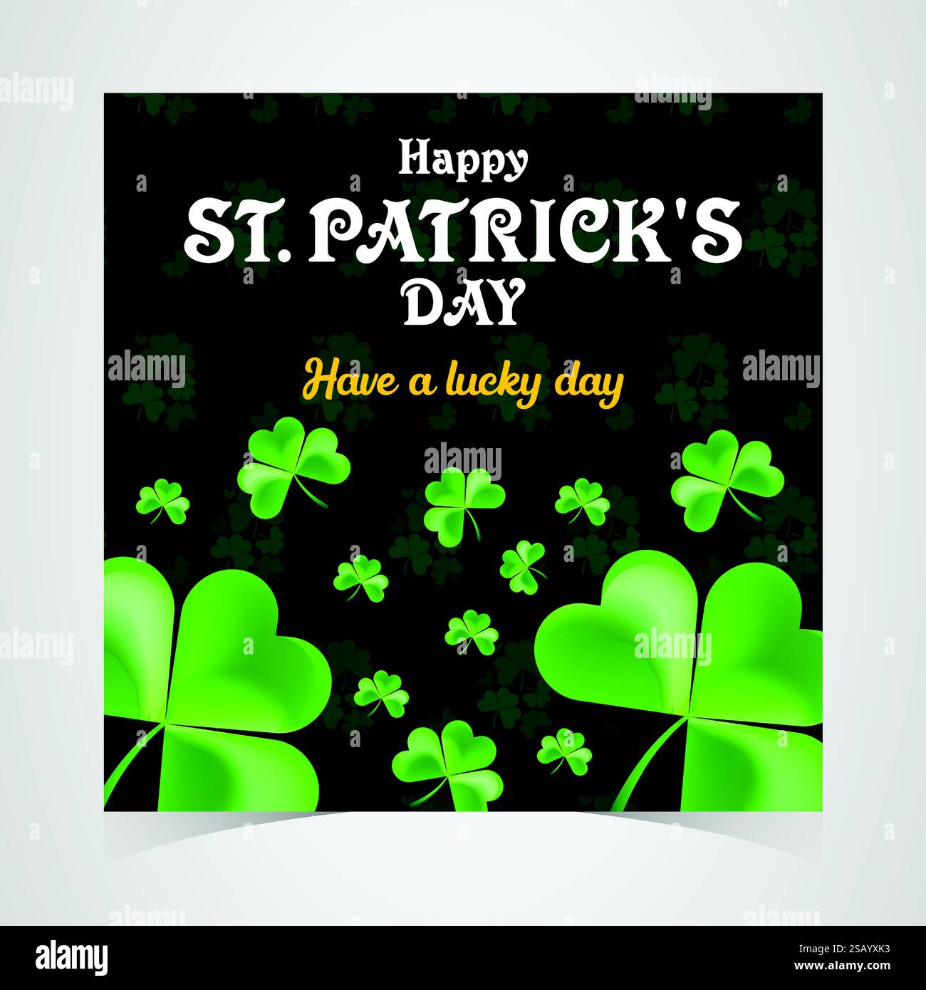 Bannière Web de la Saint Patrick avec fond de motif de feuille de Shamrock vert. Joyeux, Patrick Day bannière de vacances traditionnelle irlandaise, affiche, isolé Illustration de Vecteur