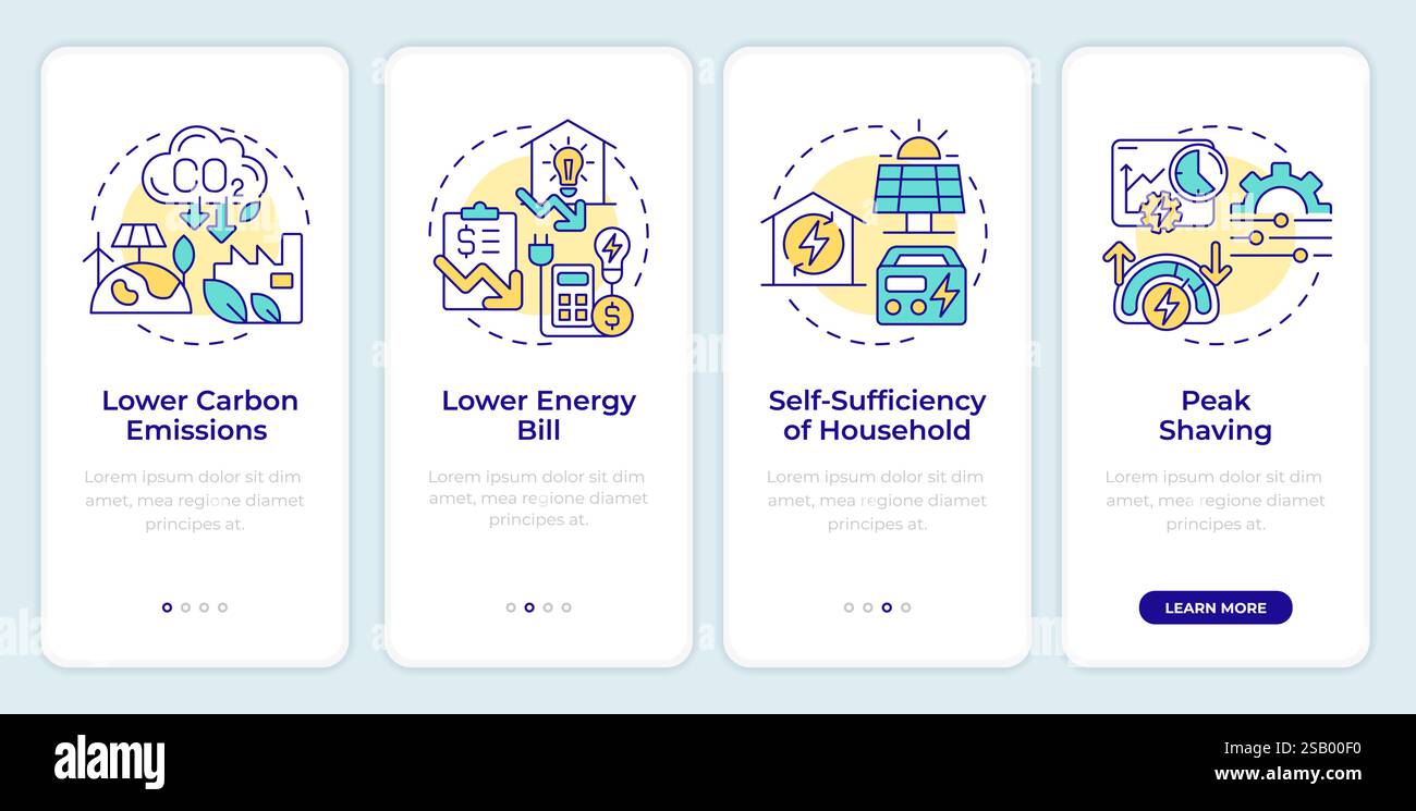 Avantages de la gestion de l'énergie écran de l'application mobile Onboarding Illustration de Vecteur