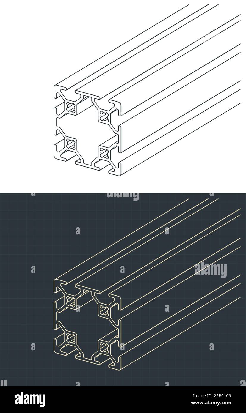 Illustrations vectorielles stylisées de plans isométriques de profil en aluminium Illustration de Vecteur