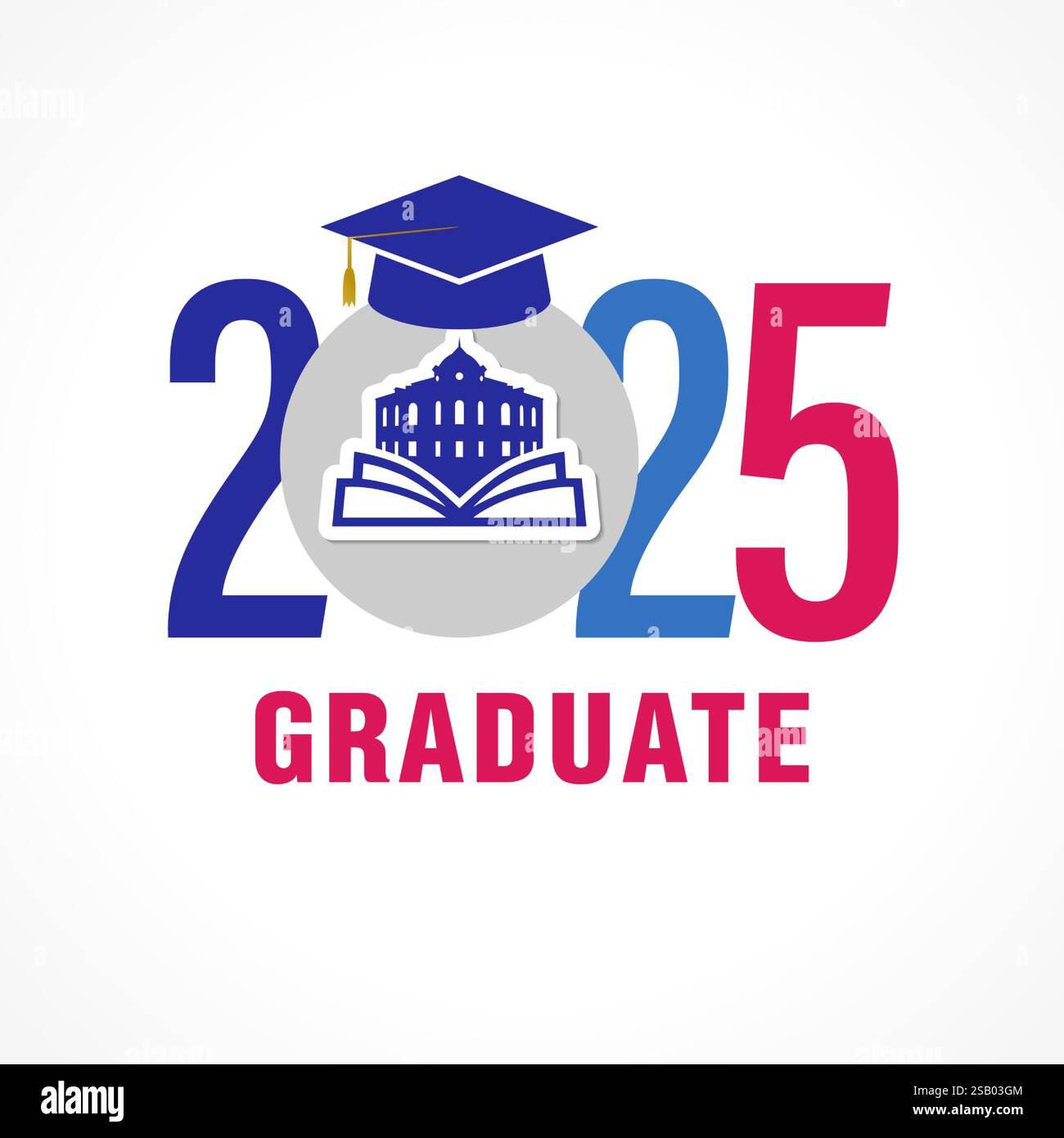 Conception du logo Educating Awards 2025. Icône graduée avec emblème universitaire sur papier 3D et mortarboard bleu. Concept typographique créatif. Illustration de Vecteur