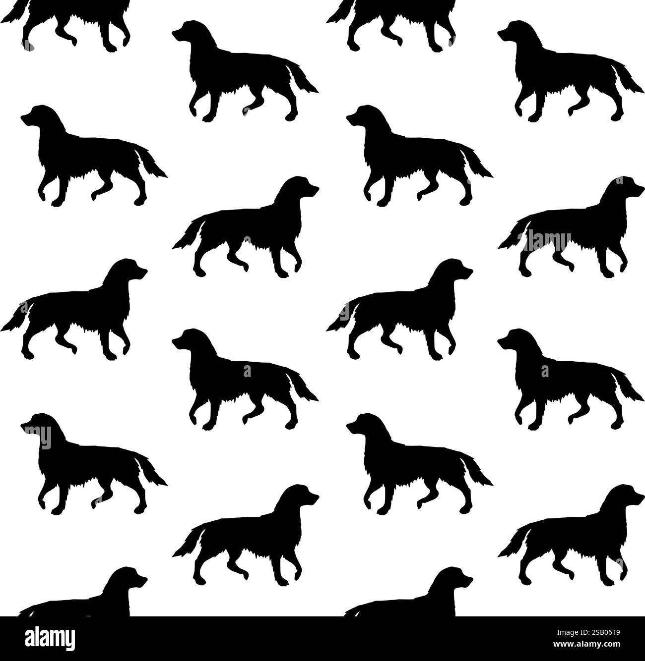 Modèle sans couture de vecteur de silhouette de chien retriever dessinée à la main isolé sur fond blanc Illustration de Vecteur