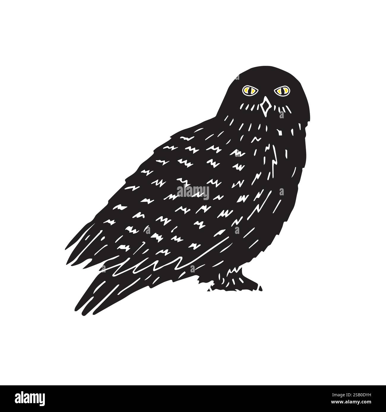 Vecteur dessin à la main doodle croquis noir polaire hibou enneigé isolé sur fond blanc Illustration de Vecteur