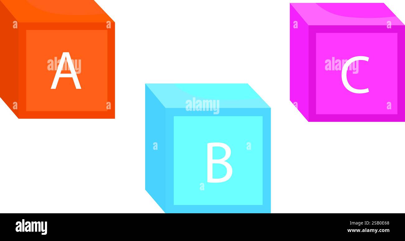 Blocs d'alphabet flottant A, B et C. cela représente l'apprentissage ludique, le développement de l'enfant et les concepts d'éducation préscolaire. Illustration de Vecteur