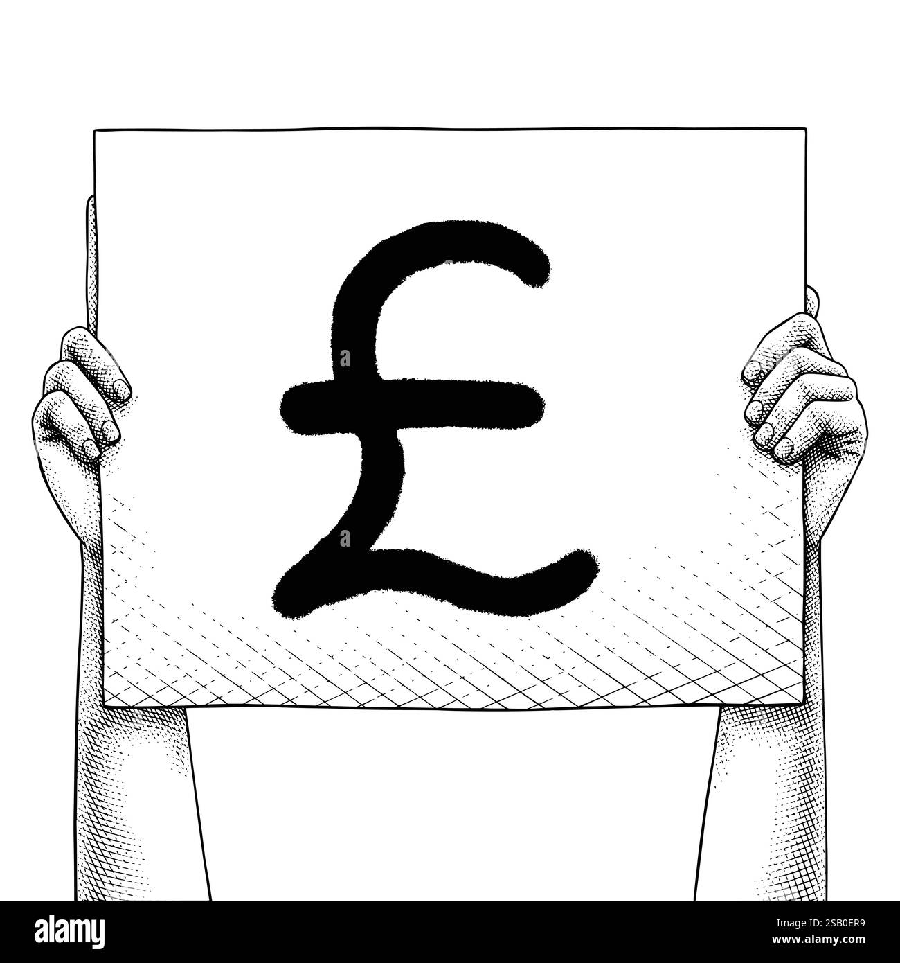 Main levant un panneau indiquant l'icône Poundsterling Illustration de Vecteur