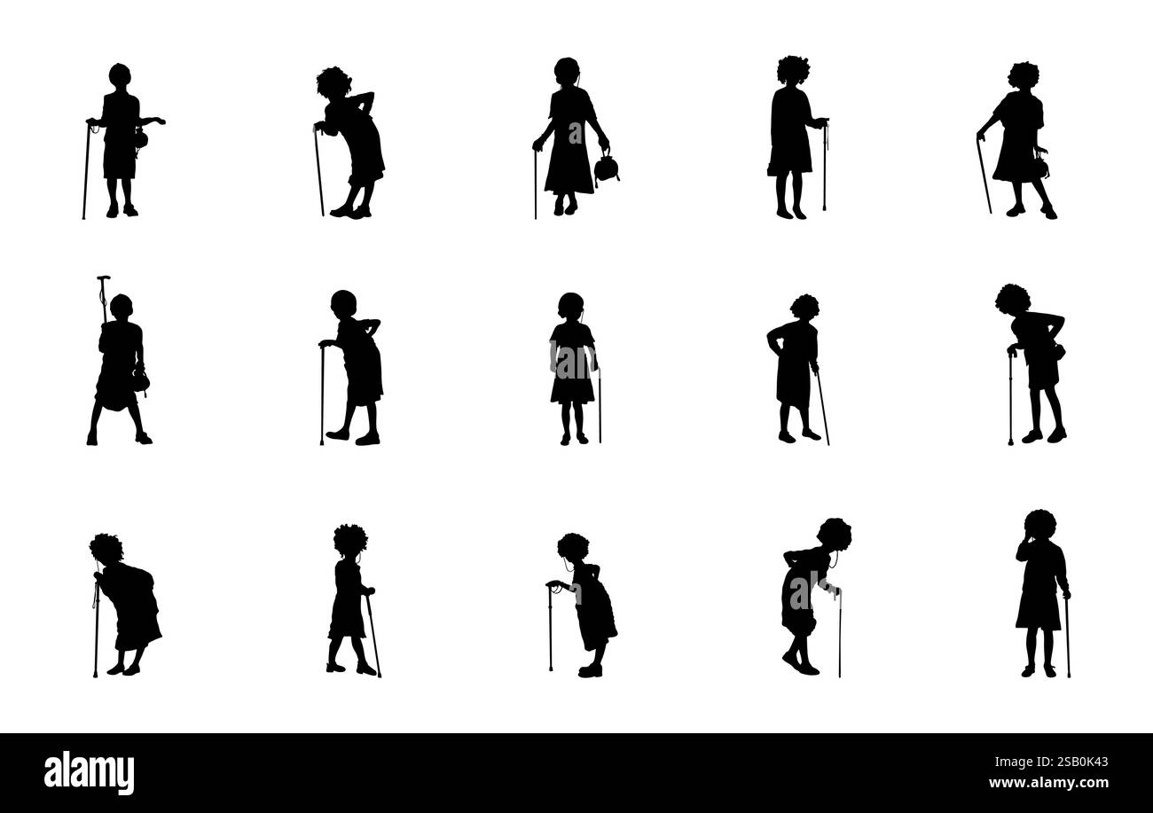 100 jours de silhouette de filles d'école, 100 jours de silhouette de filles d'école, silhouette d'enfants d'école, silhouette d'enfant d'école, silhouette de vieilles filles Illustration de Vecteur