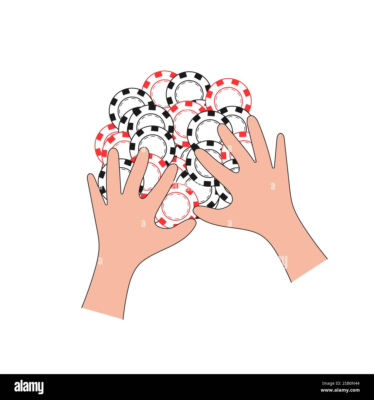 Mains rassemblant des jetons de poker - illustration vectorielle de jeu de casino. Illustration de Vecteur