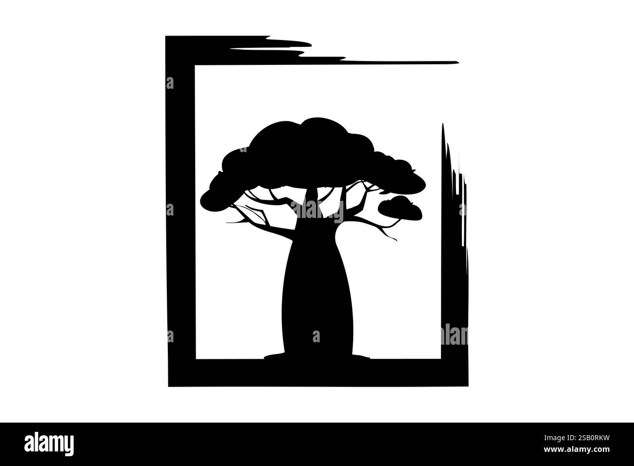 Silhouette d'icône d'arbre de baobab. Logo Africain, nature, plante exotique pour impression, design ou numérique Symbole noir isolé sur fond blanc Illustration de Vecteur
