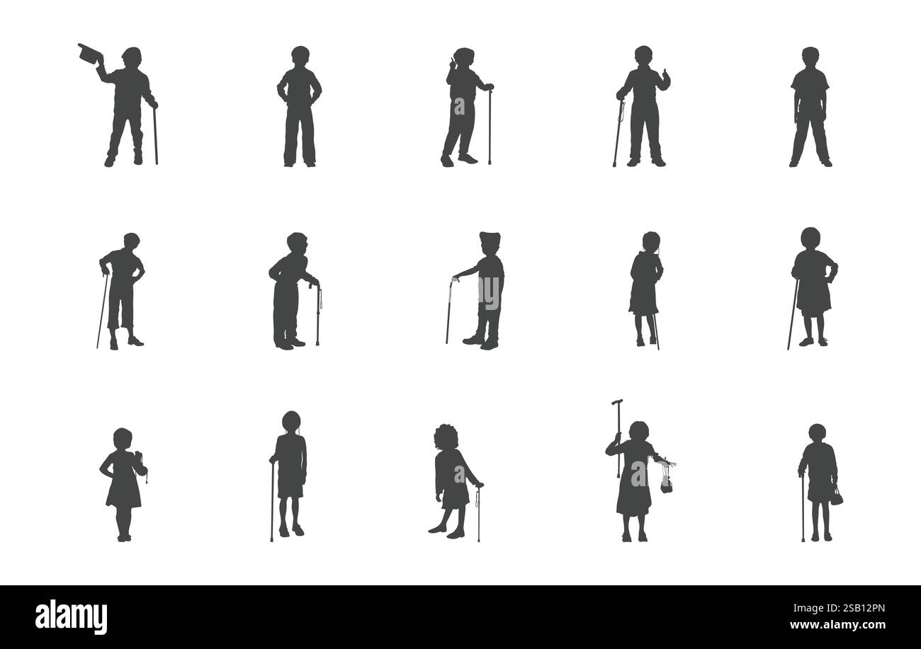 100 jours de vecteurs d'écoliers, 100 jours de silhouette d'écoliers, silhouette d'écoliers, silhouette d'enfants. Illustration de Vecteur