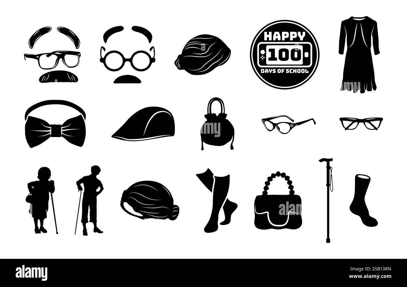 100 jours de vecteurs d'école, 100 jours de costume d'école pour les enfants, 100 jours de silhouette d'école, vecteurs de costume d'enfant, silhouette de costume d'enfant Illustration de Vecteur