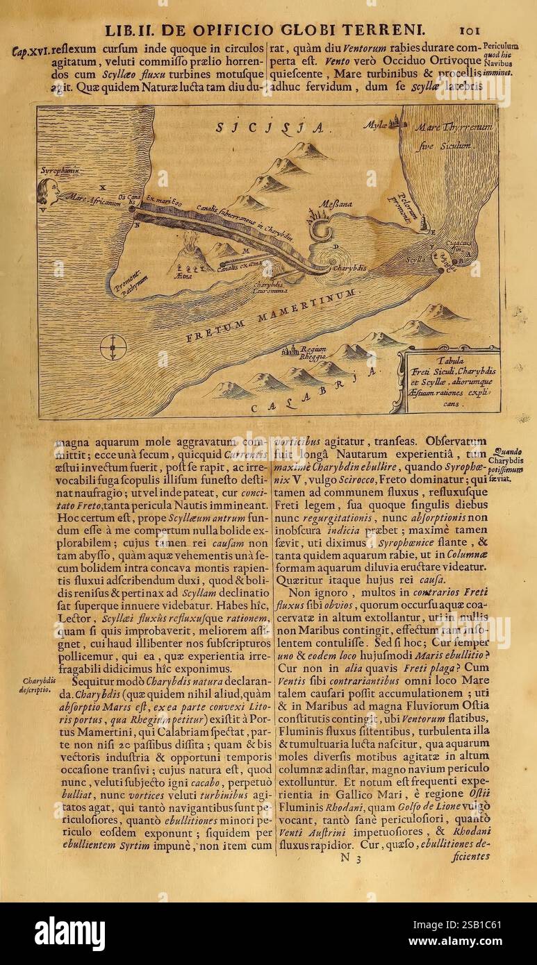 Mundus subterraneus, in XII libros digestus, Amstelodami, apud Joannem Janssonium à Waesberge & filios, 1678. Science, histoire naturelle, géologie, l'illustration présente une carte détaillée d'une région côtière, mettant en évidence les caractéristiques géographiques le long d'un rivage. Les reliefs proéminents, y compris les criques et peut-être une île, sont représentés avec une attention particulière aux contours topographiques. Une rivière ou un ruisseau s'écoulant dans le plus grand plan d'eau, suggérant un lien entre l'eau douce et les milieux marins. Le texte environnant décrit divers éléments du paysage, probablement pro Banque D'Images