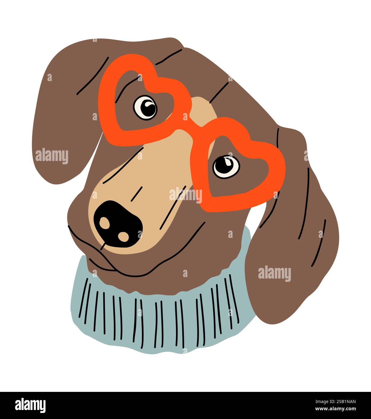 Chien mignon portant des lunettes en forme de coeur rouge, pull Illustration de Vecteur