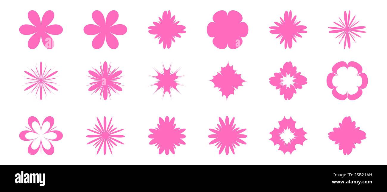 Ensemble d'éléments d'illustration de fleurs plates roses Illustration de Vecteur