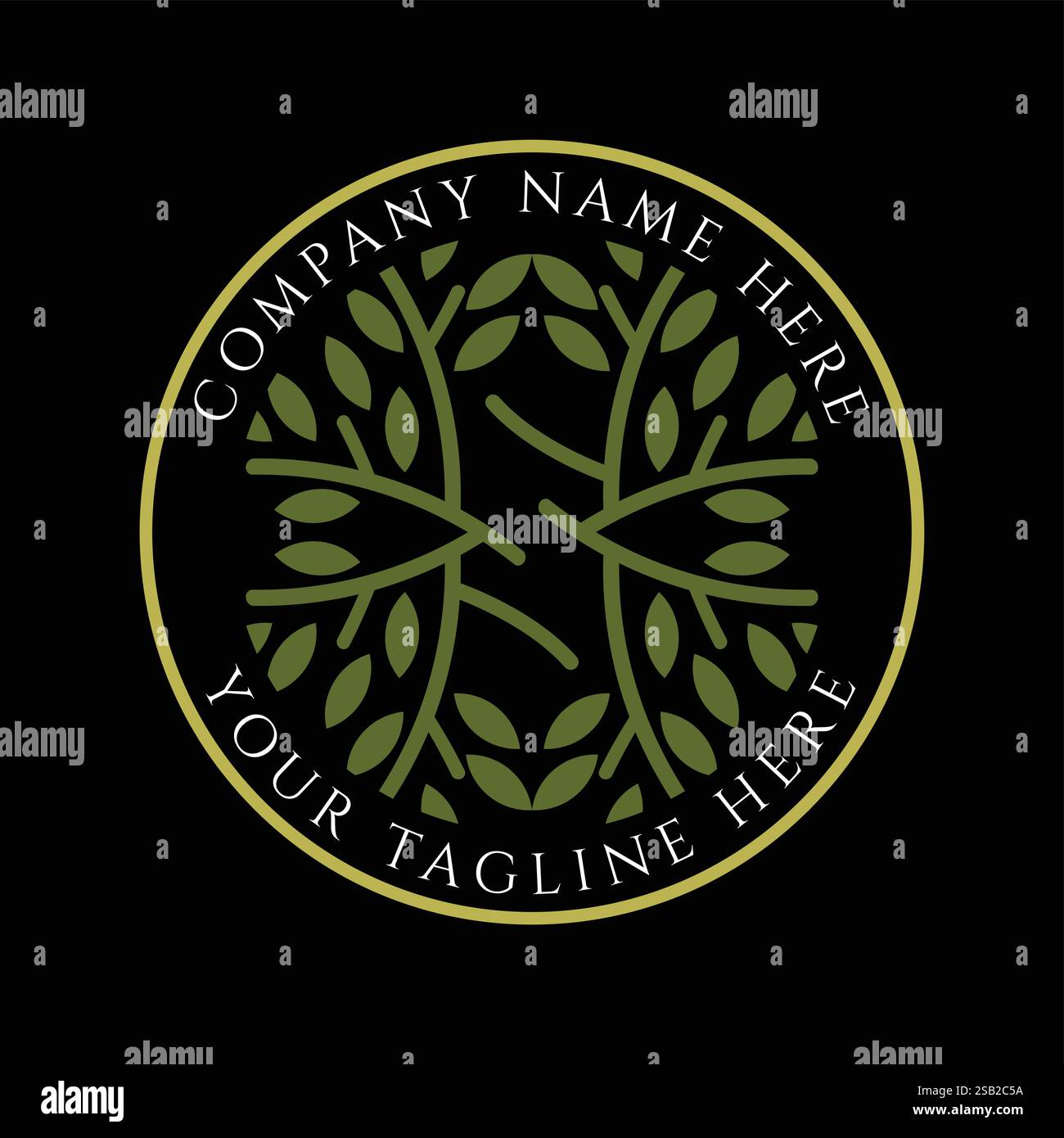 Étiquette de tampon de feuille circulaire de cercle de beauté pour le vecteur de conception de logo d'herbe de bien-être naturel Illustration de Vecteur