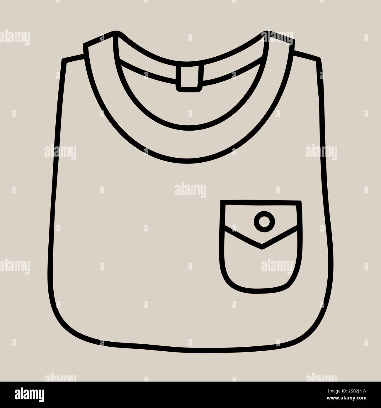 T-shirt enroulé contour avec poche. dessin linéaire à la main de vêtements pliés. Illustration vectorielle Illustration de Vecteur