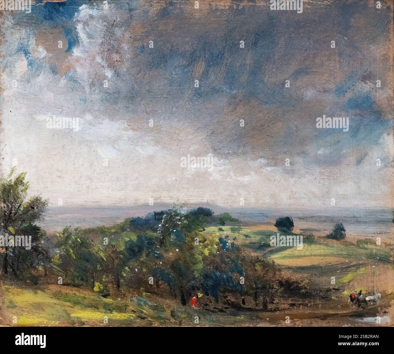 Peinture de John Constable ; Hampstead Heath regardant vers l'ouest vers Harrow ; 1821. Constable peinture de paysage, huile sur papier posé sur toile ; période romantique Banque D'Images Peinture de John Constable ; Hampstead Heath regardant vers l'ouest vers Harrow ; 1821. Constable peinture de paysage, huile sur papier posé sur toile ; période romantique Banque D'Images