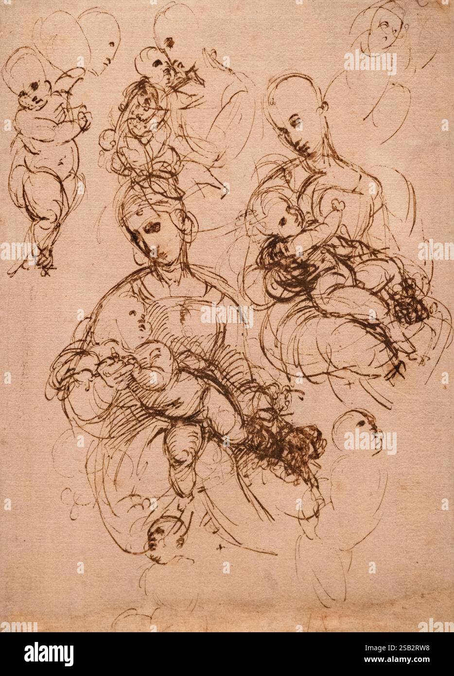 Dessin Raphaël ; études pour une Vierge et un enfant ; 1505 ; stylo et encre brune sur traces de craie rouge sur papier ; Renaissance italienne du XVIe siècle Banque D'Images