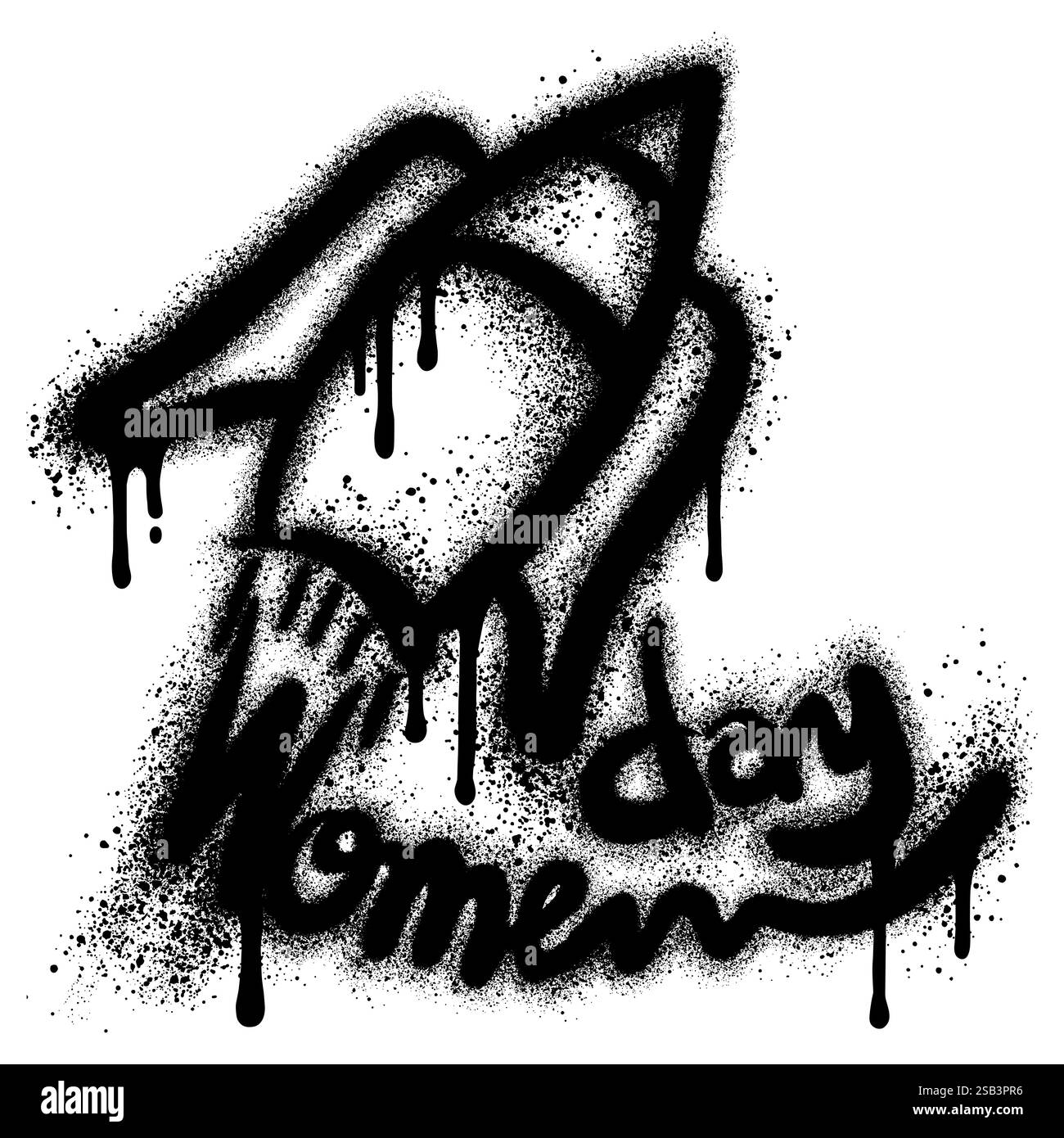 Joyeuse Journée internationale de la femme avec style graffiti. Illustration vectorielle de la journée des femmes avec le vaisseau-fusée. Illustration de Vecteur