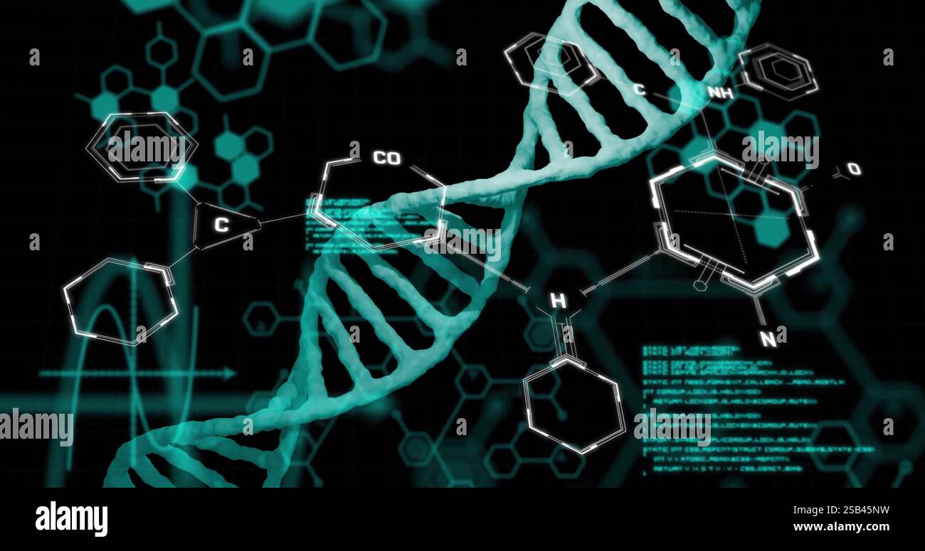 Brin d'ADN et structures moléculaires, image de recherche scientifique Banque D'Images