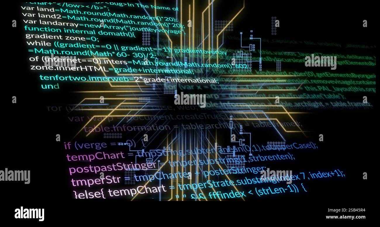 Lignes de code colorées et formes géométriques, programmation et image de traitement de données Banque D'Images