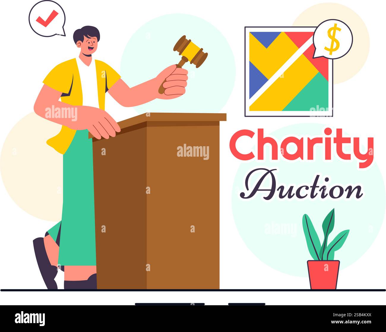 Illustration vectorielle d'enchères de charité présentant un événement de collecte de fonds où des objets de valeur sont vendus par le biais d'enchères et de dons pour soutenir la générosité Illustration de Vecteur