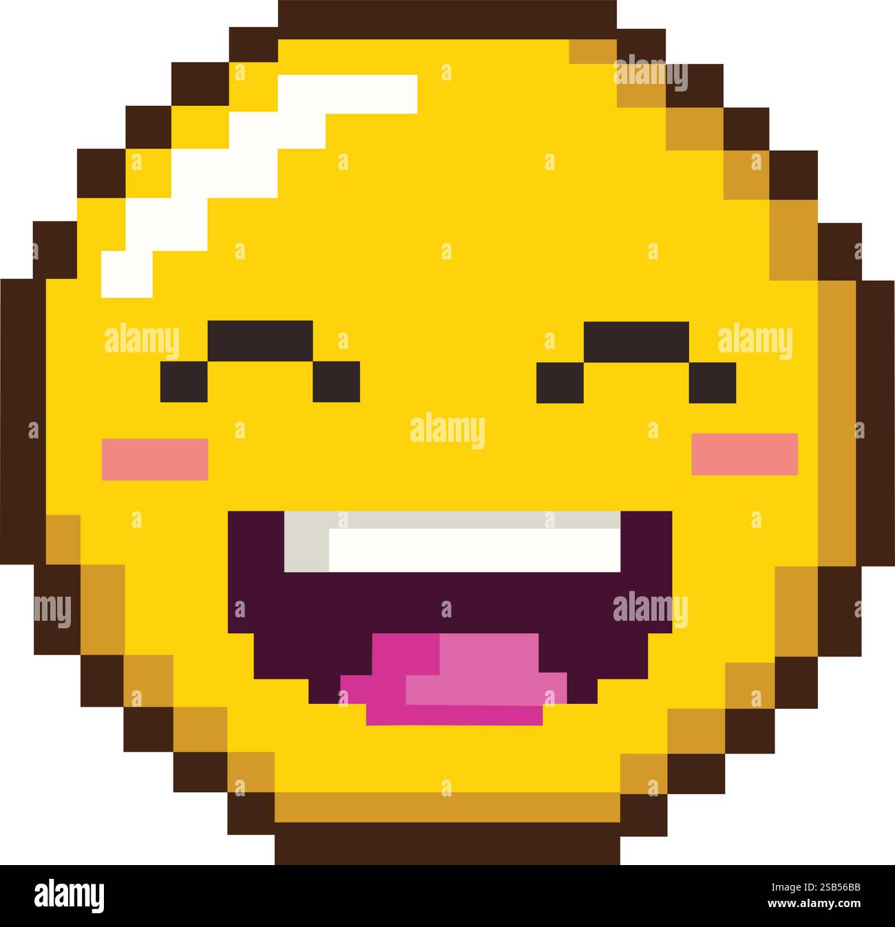 8bit pixel art d'un émoticône emoji riant avec les yeux fermés Illustration de Vecteur