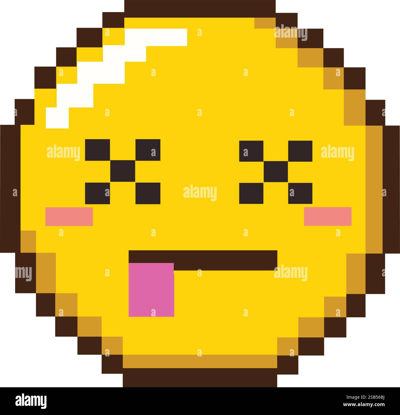 Boule jaune 8 bits représentant une expression X Eyes avec une langue sortant, véhiculant une ambiance morte ou épuisée Illustration de Vecteur