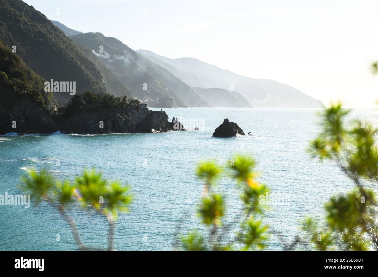 Vue sur la côte méditerranéenne dans le parc national des Cinque Terre, Ligurie, Italie. Photographie de paysage Banque D'Images