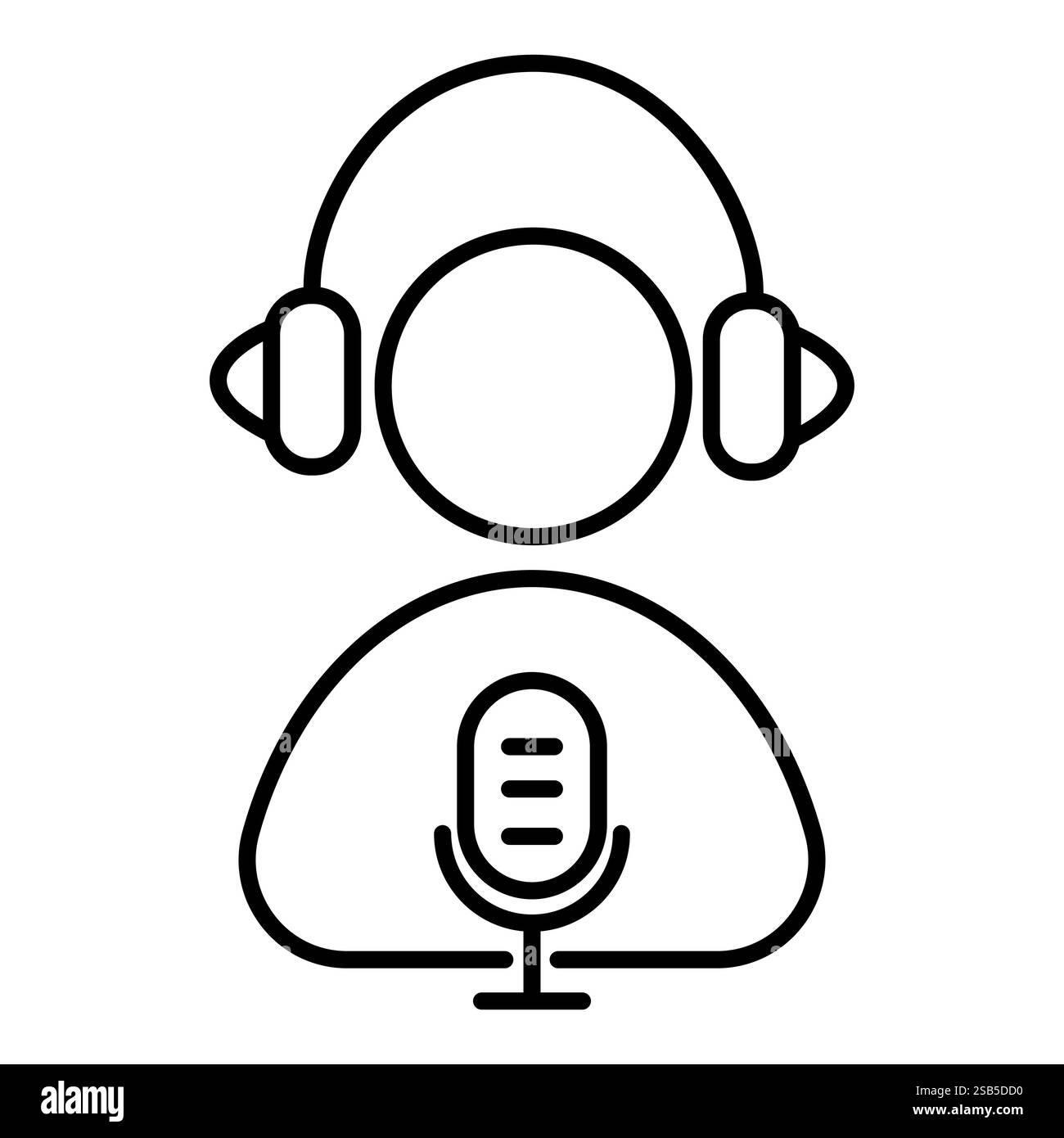 Une personne portant des écouteurs tient un microphone, symbolisant un podcasting ou un enregistrement audio. Illustration de Vecteur