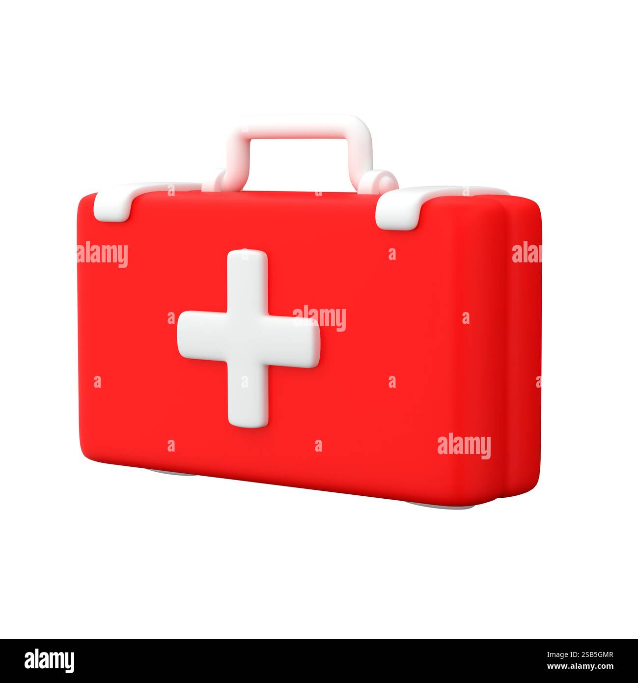 Kit de premiers soins rouge avec une croix blanche sur fond blanc, rendu 3D. Banque D'Images