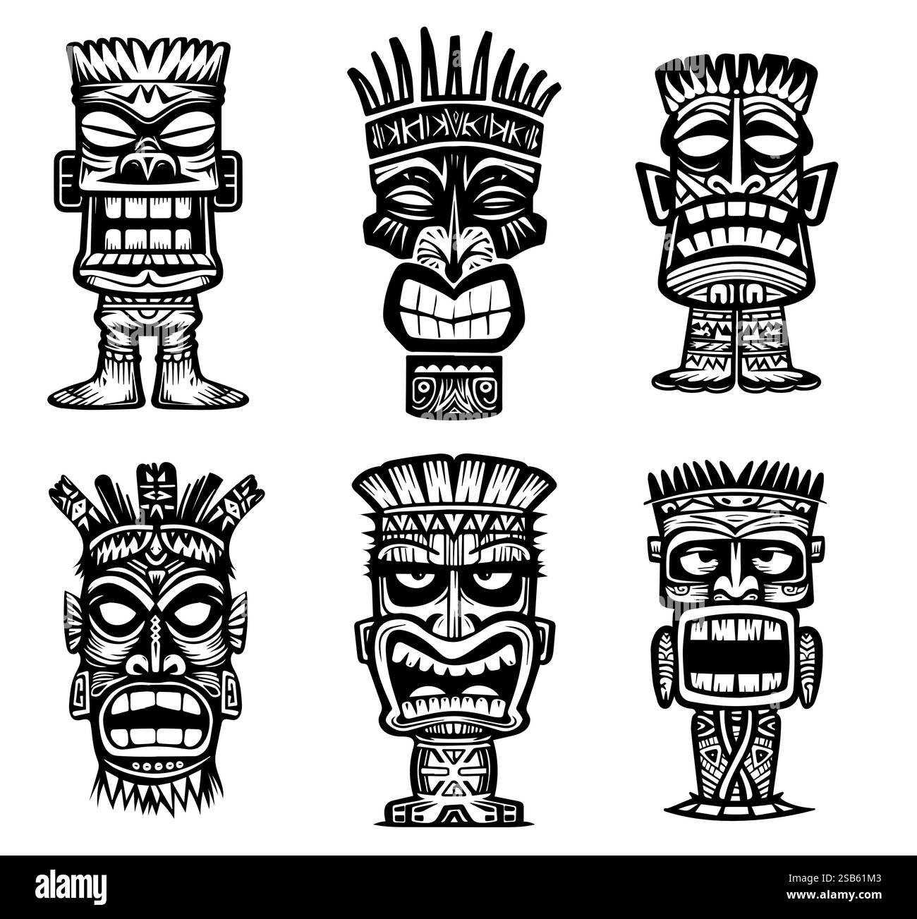 Sculptures tribales de totem mettant en valeur l'art culturel antique des îles du Pacifique Illustration de Vecteur