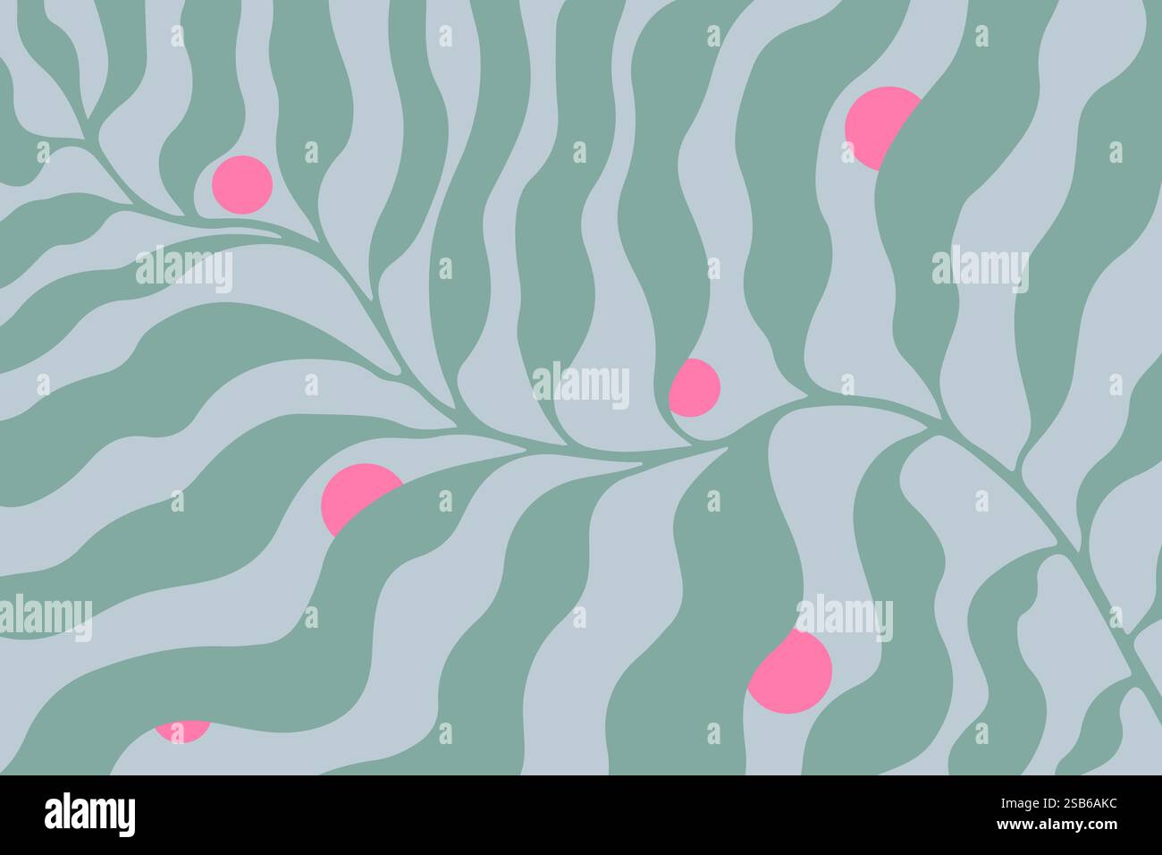 Un papier peint vibrant avec un motif de vert et rose avec des points roses dispersés partout. Les couleurs créent une atmosphère vivante et ludique dans th Illustration de Vecteur