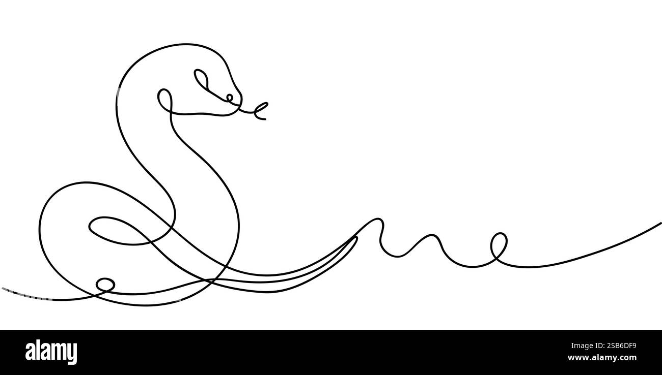 Un élégant dessin au trait continu d'un serpent stylisé entrelacé avec des lignes fluides met en valeur le design minimaliste et le flair artistique, en se concentrant sur smo Illustration de Vecteur