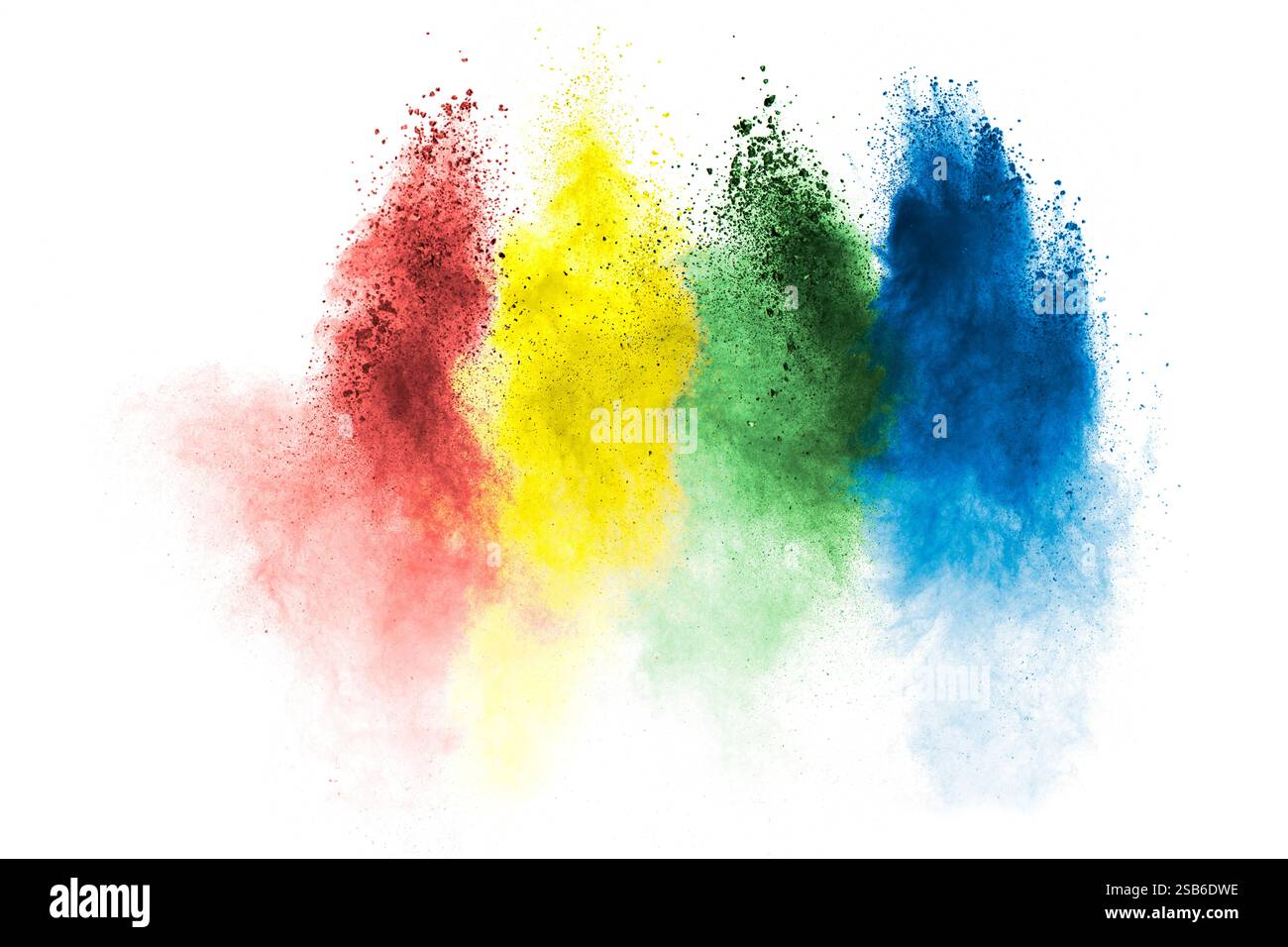 Explosion colorée de poussière poudreuse avec un arc-en-ciel de couleurs. Les couleurs sont rouge, jaune, vert et bleu Banque D'Images
